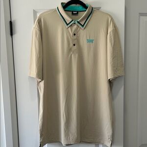 PXG Beige Polo with Teal and Black Trim